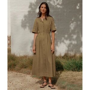 Jenni Kayne Day Dress Linen in Khaki Women's Small Lagenlook Sustainable